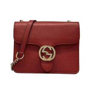 Auth GUCCI Interlocking G 510304 Red Leather Shoulder Bag